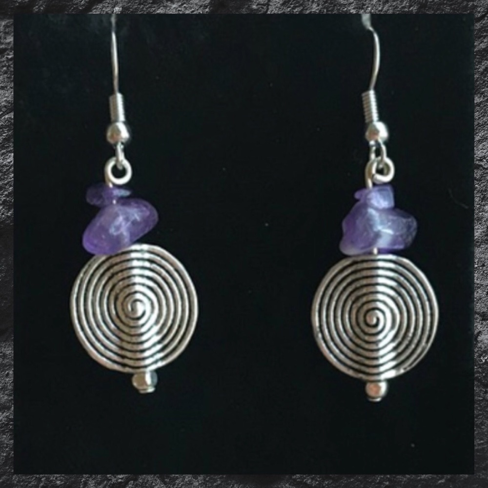 π΄SALE ! Boho spiral genuine amethyst earrings - Picture 7 of 10